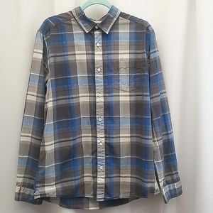 The North Face Button Down Shirt Men's Gray Blue Plaid Cotton size L